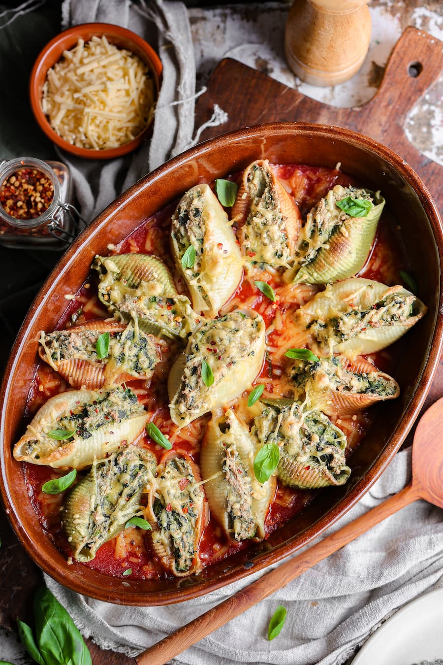 Stuffed pasta shells in a creamy tomato sauce
